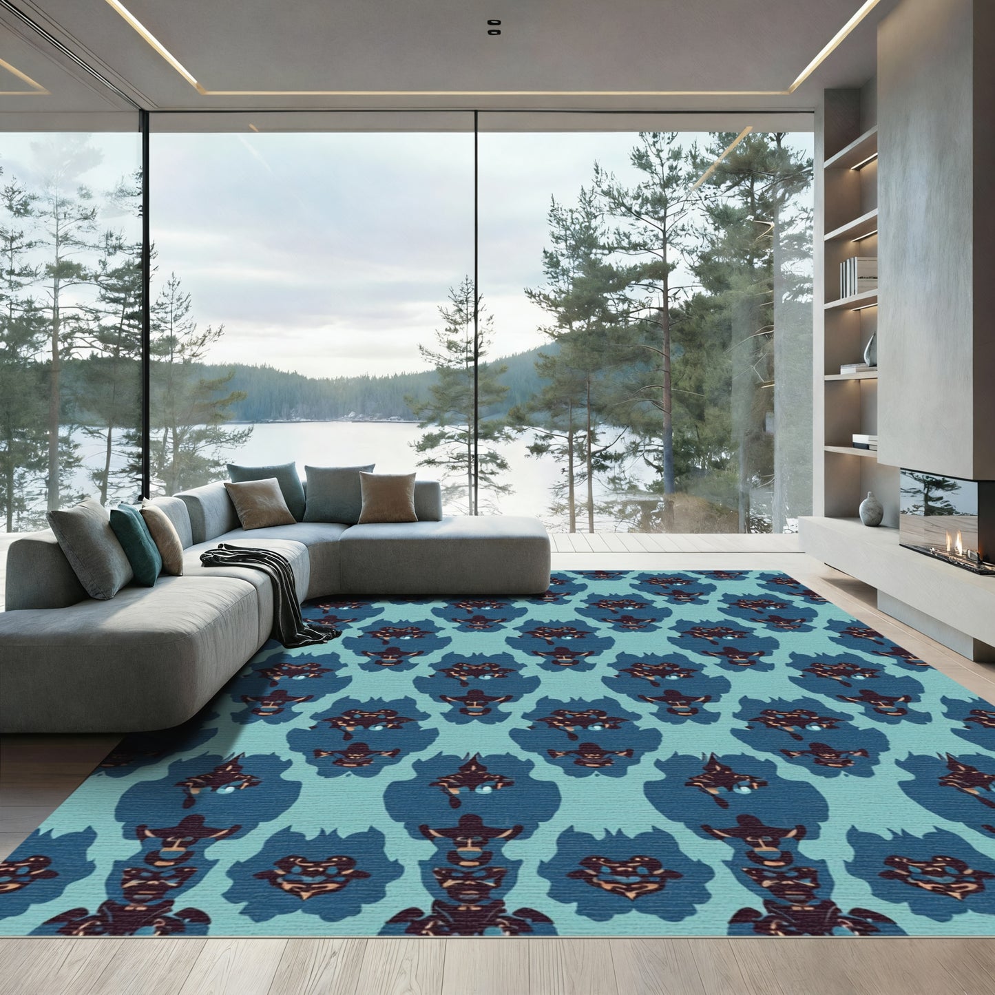 Teal Blue Abstract Mask Repeating Rug