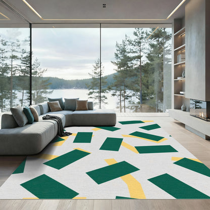 Abstract Emerald Yellow Rag Rectangles Rug