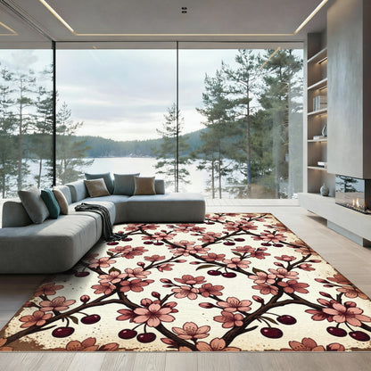 Vintage Cherry Blossom Lattice Branch Art Rug