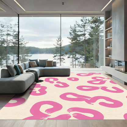 Pink Curved Links Cream Rug