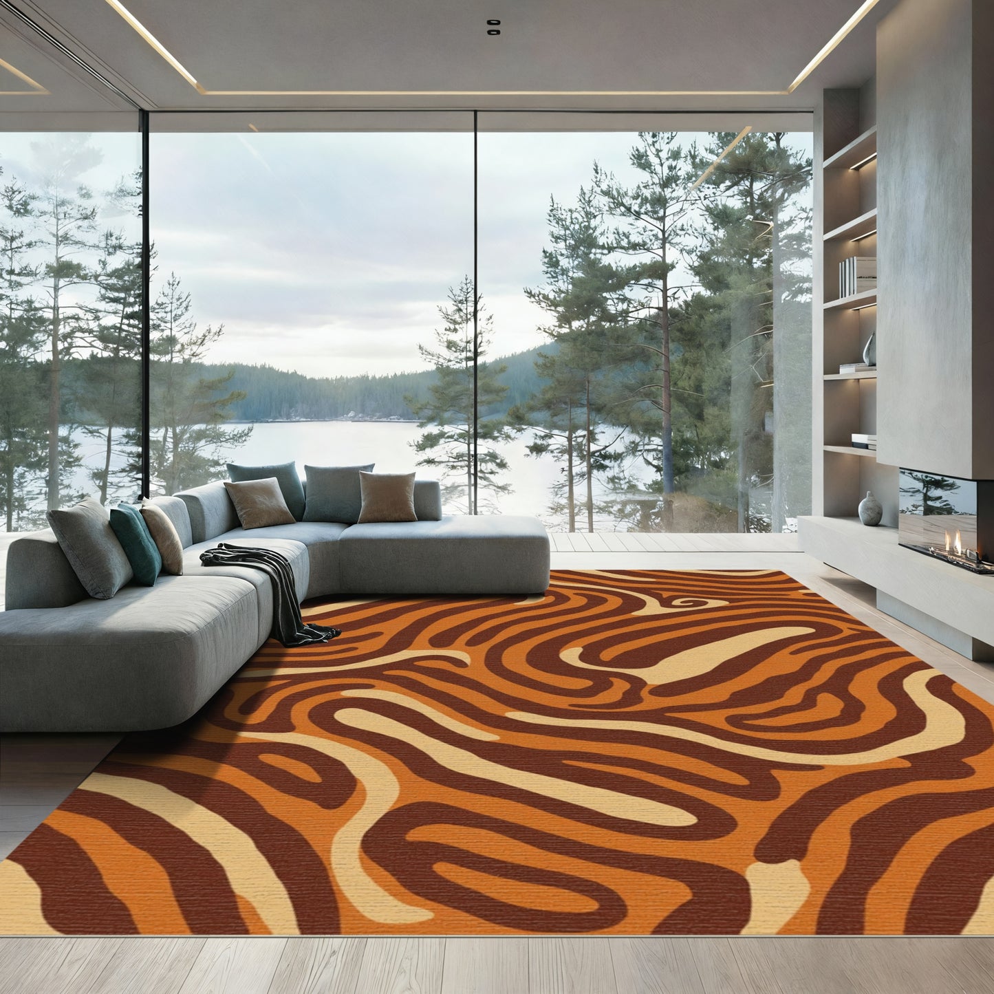 Warm Clay Abstract Swirl Rug