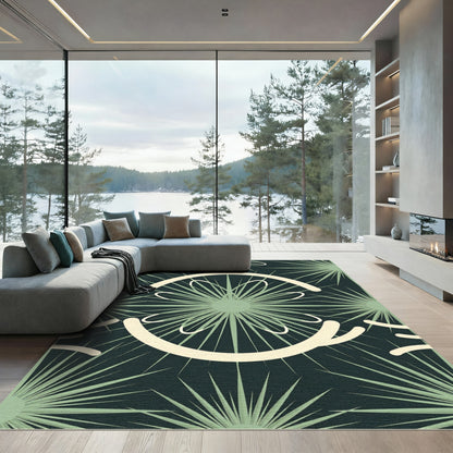 Sage Green Sunburst Geometric Medallion Rug