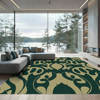 Dark Teal Ochre Abstract Swirl Rug