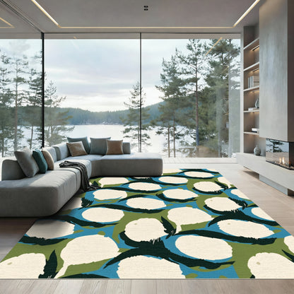 Cream White Abstract Botanical Composition Rug