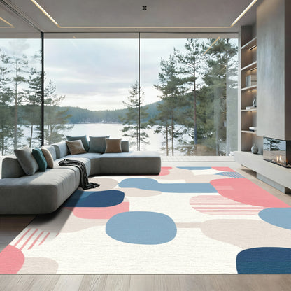 Abstract Rounded Shapes Blues Pinks Rug