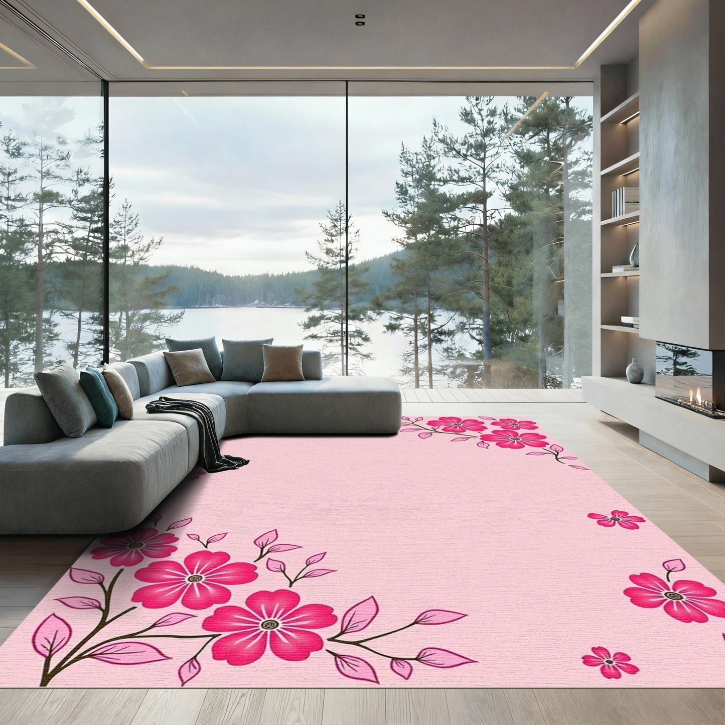 Pink Cherry Blossom Floral Accent Rug