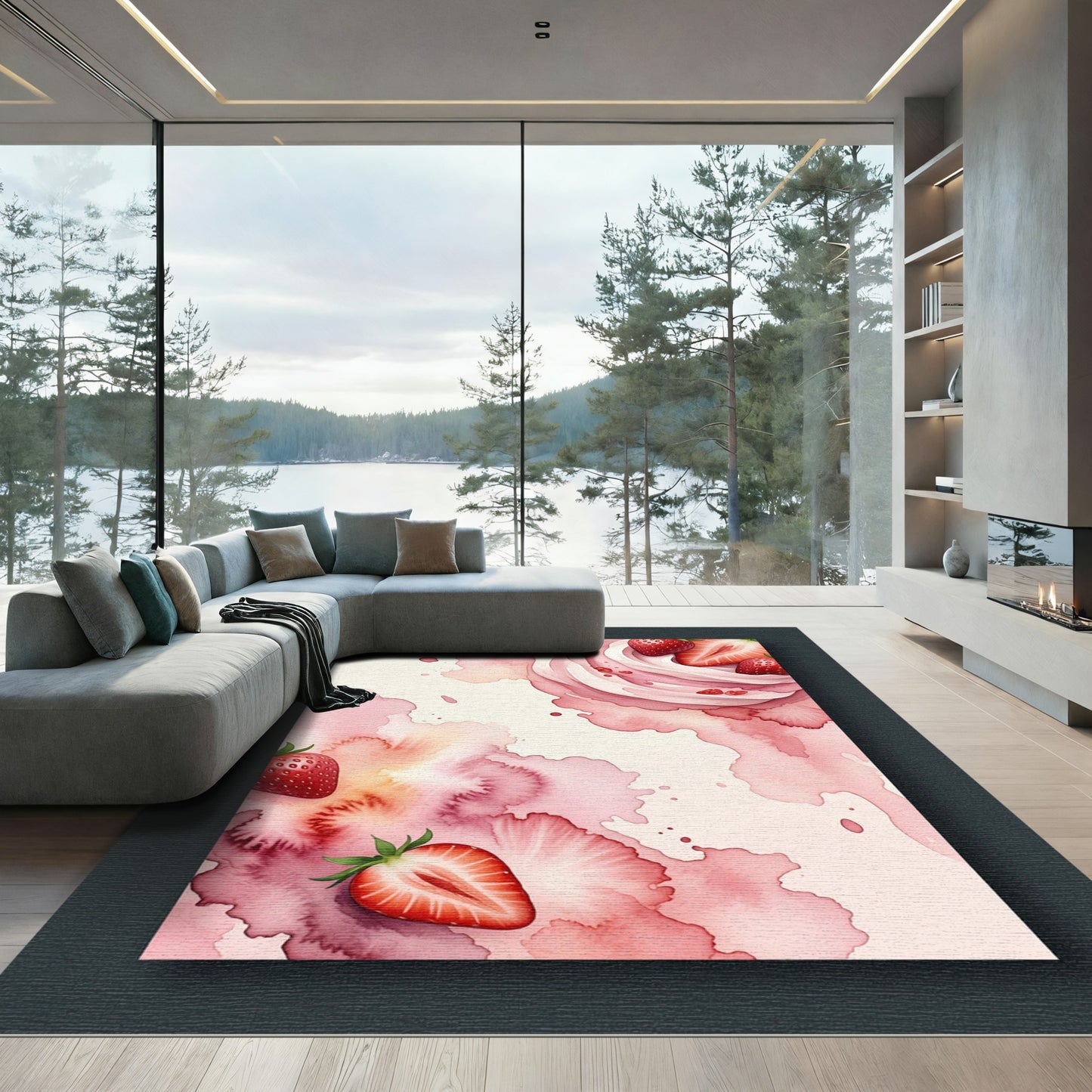 Watercolor Strawberry Cream Swirl Art Rug