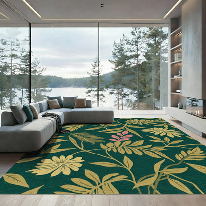 Emerald Jungle Foliage Floral Rug
