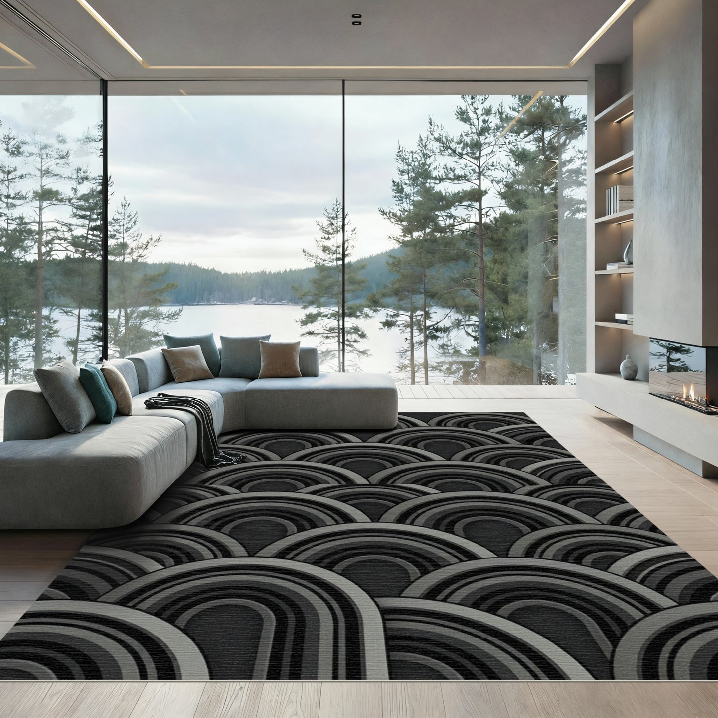 Art Deco Gray Concentric Arches Rug