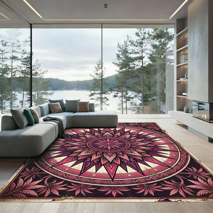 Vintage Magenta Starburst Floral Medallion Rug