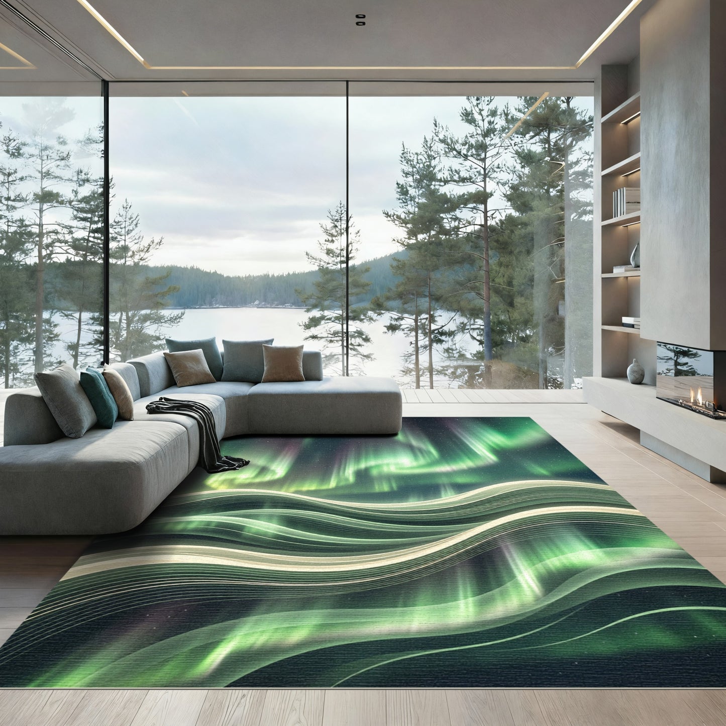 Luminous Northern Lights Abstract Wave Rug