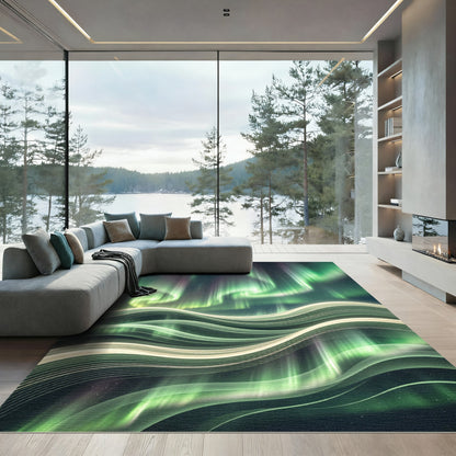 Luminous Northern Lights Abstract Wave Rug