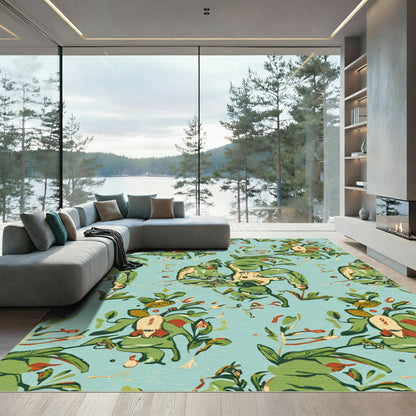 Green Leafy Branches With Figures Rug