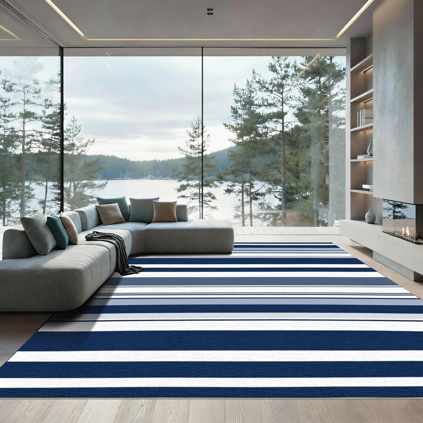 Navy White Blue Stripe Ensemble Rug