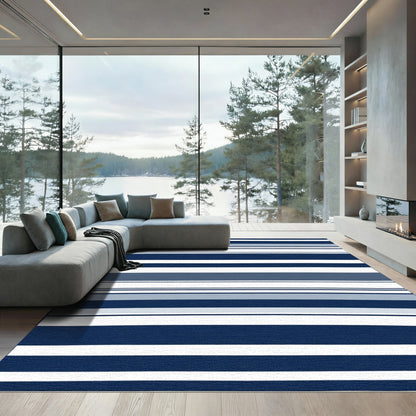 Navy White Blue Stripe Ensemble Rug