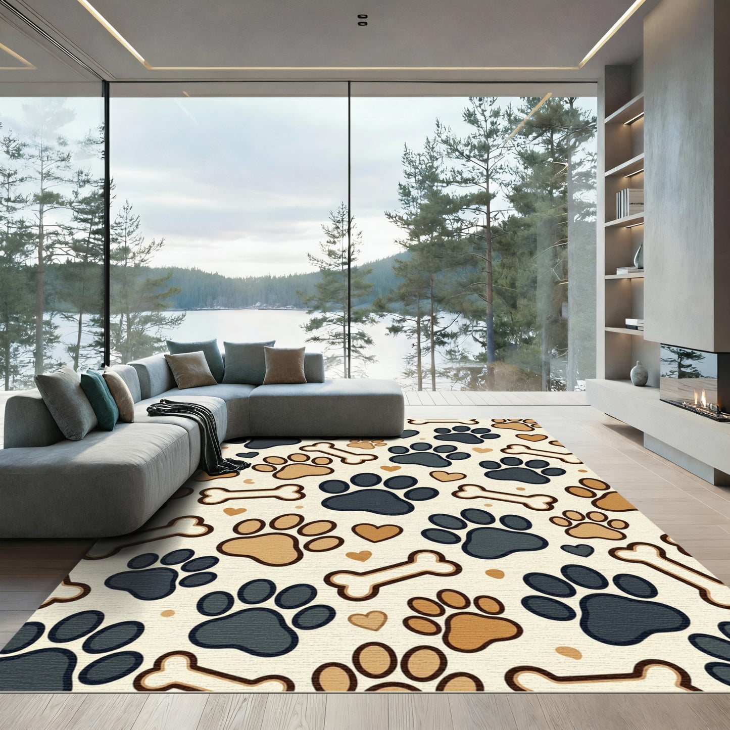 Playful Paw and Bone Cream Rug