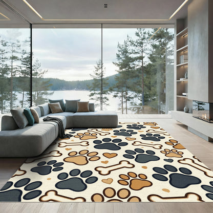Playful Paw and Bone Cream Rug