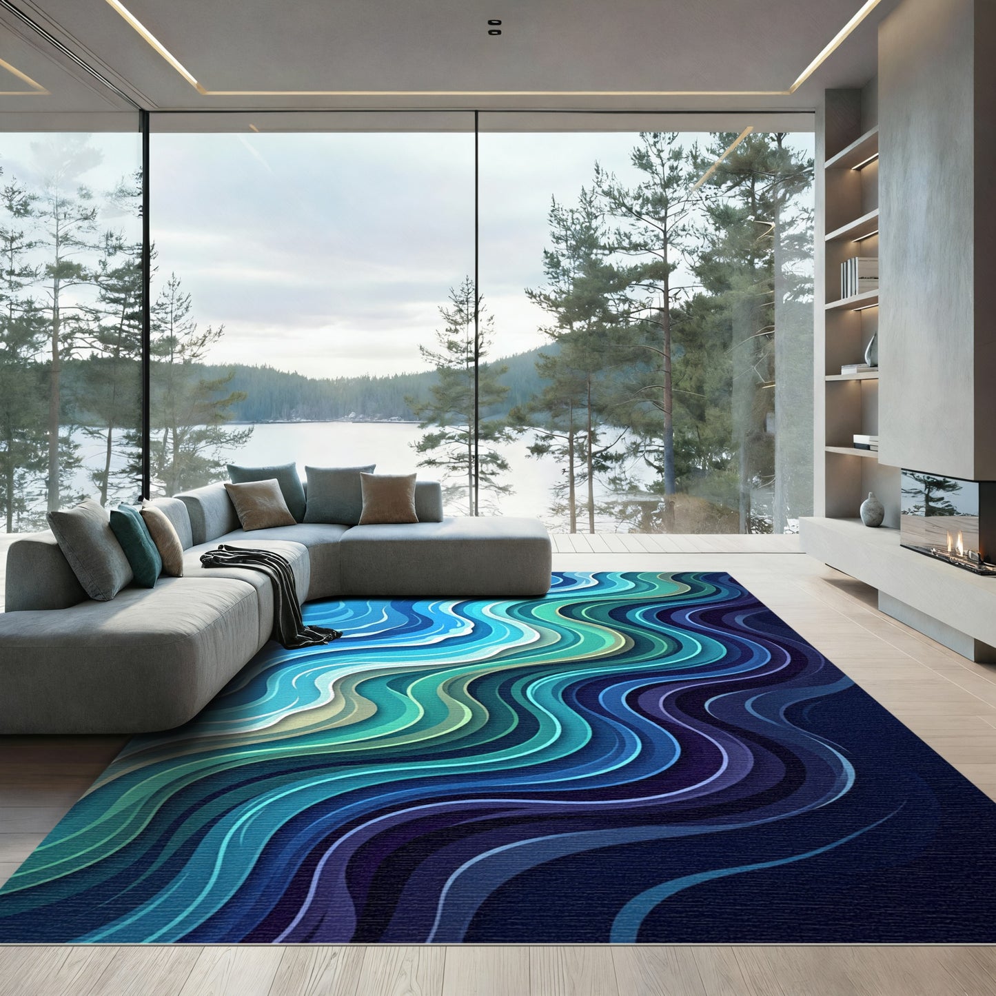 Deep Ocean Abstract Wave Flow Rug