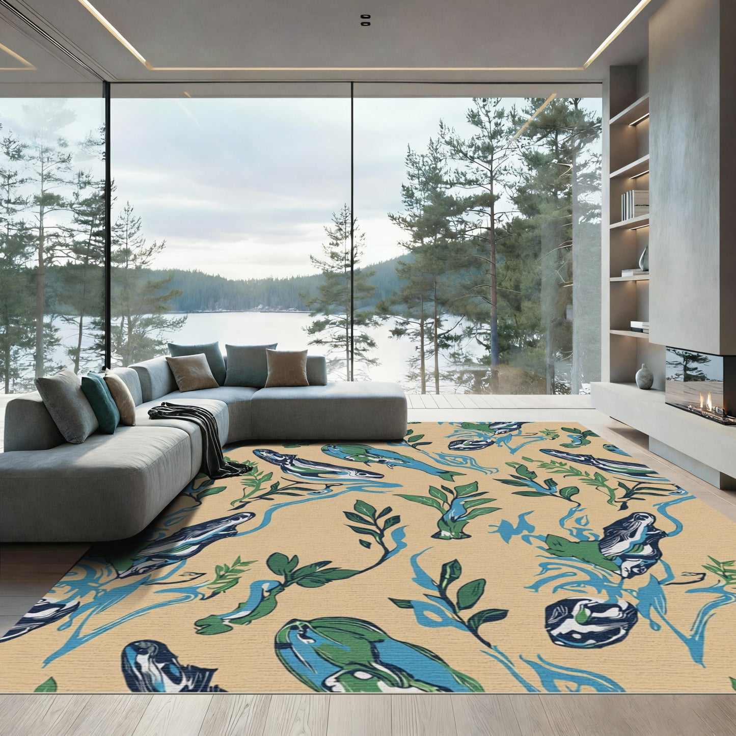 Abstract Blue Green Sea Creatures Rug