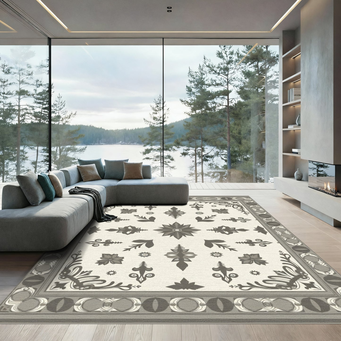 Vintage Sepia Floral Medallion Rug