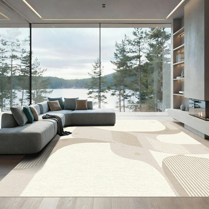 Neutral Cream Abstract Wavy Geometric Rug
