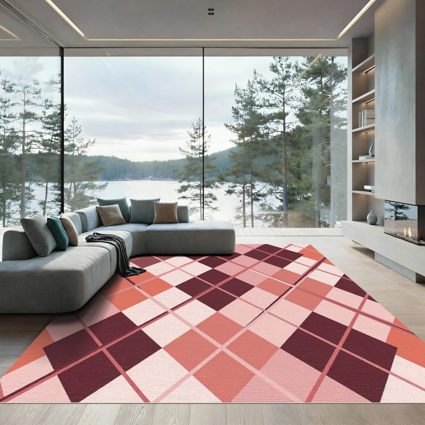 Deep Rose Diamond Lattice Foulard Rug