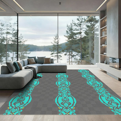 Teal Abstract Vertical Tribal Bands Rug