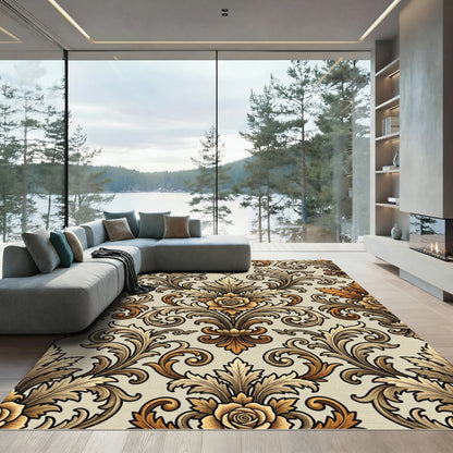 Antique Gold Rose Scrollwork Rug
