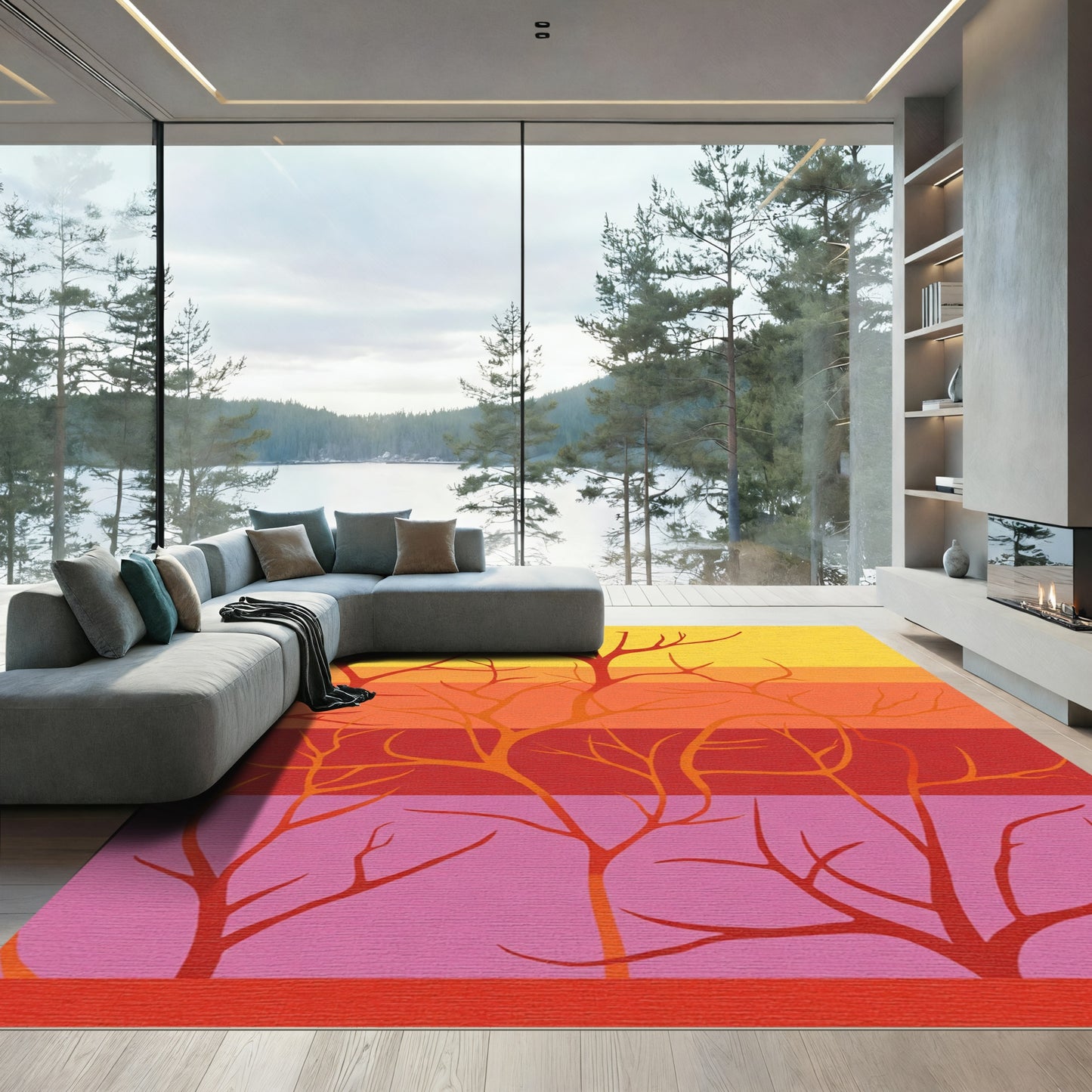 Sunset Branches Horizontal Stripes Rug