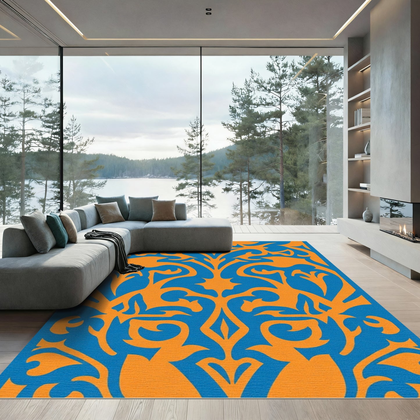 Vivid Orange Botanical Arabesque Rug