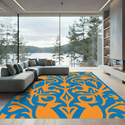 Vivid Orange Botanical Arabesque Rug