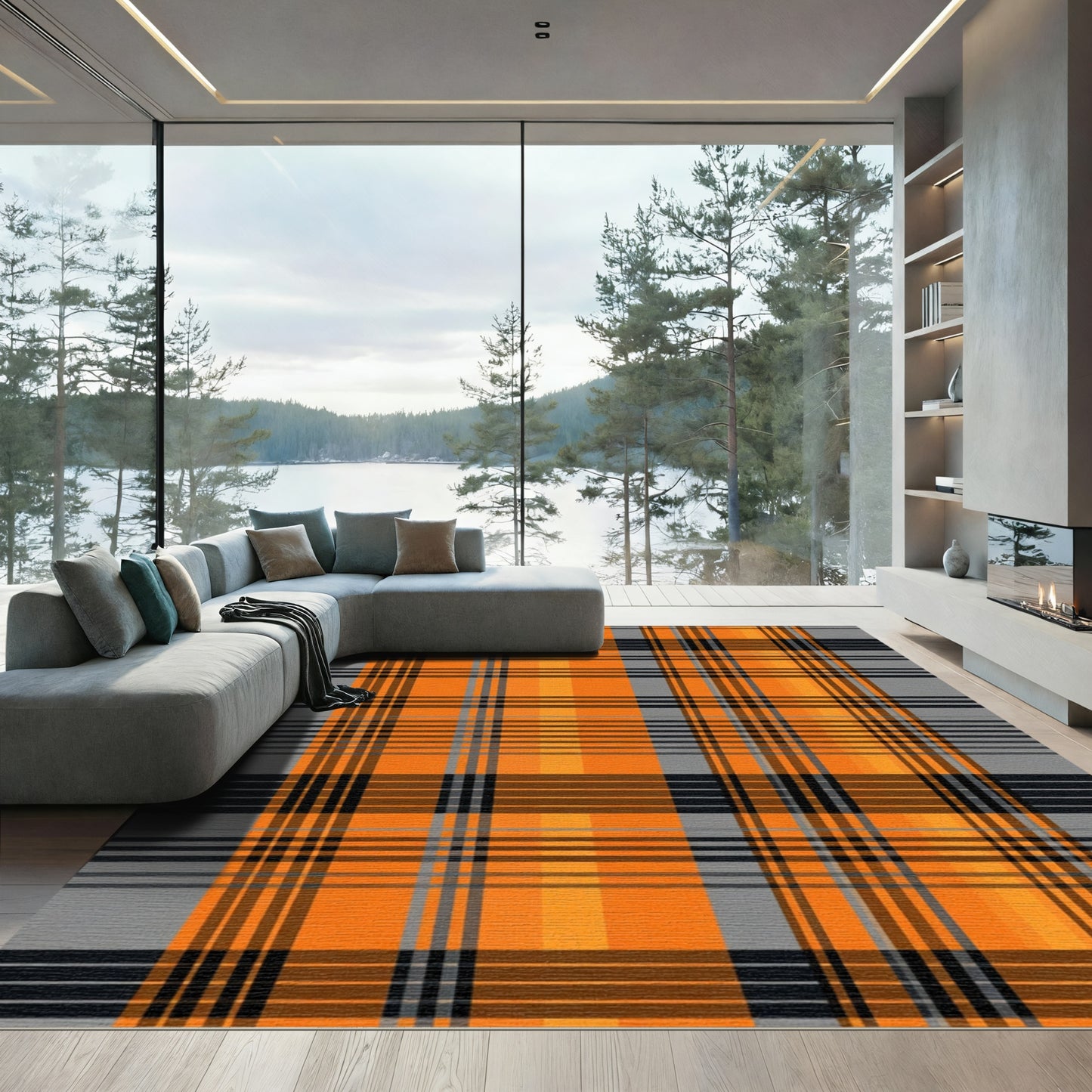 Bold Orange Gray Plaid Rug