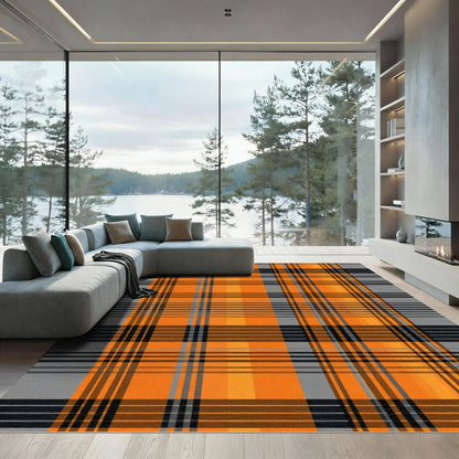 Bold Orange Gray Plaid Rug