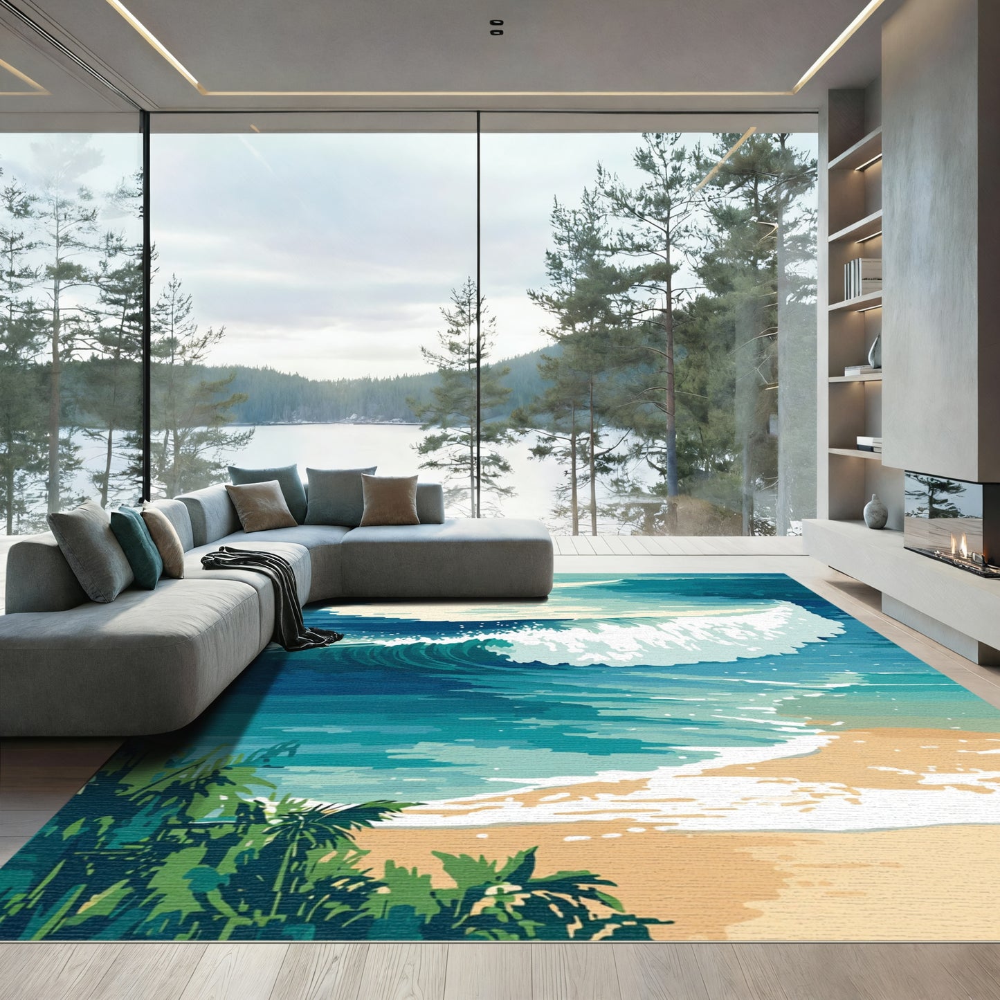 Coastal Blue Ocean Wave Beach Vista Rug