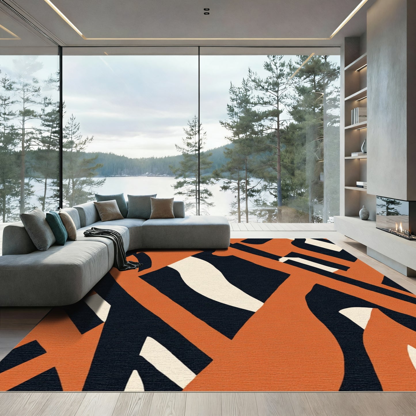 Bold Terra Cotta Abstract Shapes Rug