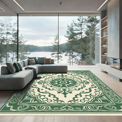 Deep Green Ivory Floral Medallion Rug
