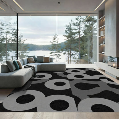 Gray Circular Elements Abstract Composition Rug