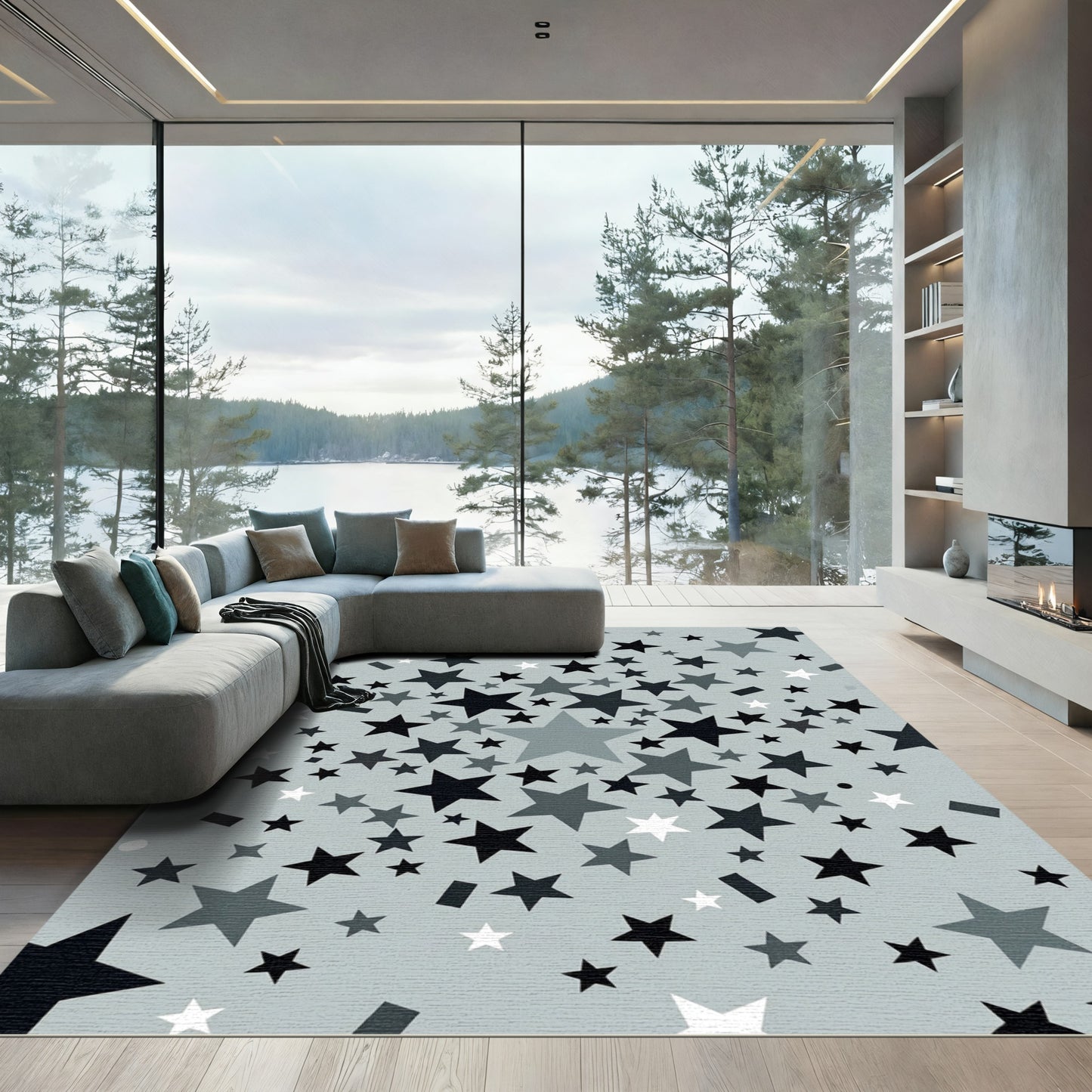 Gray Star Shower Pattern Rug