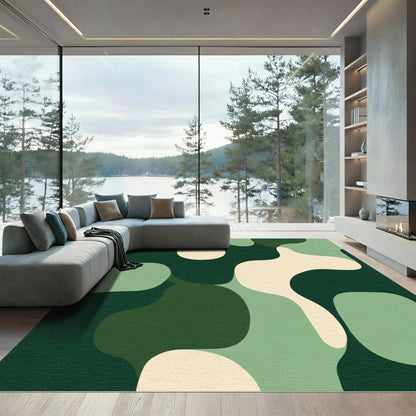 Abstract Organic Green Cream Waves Rug