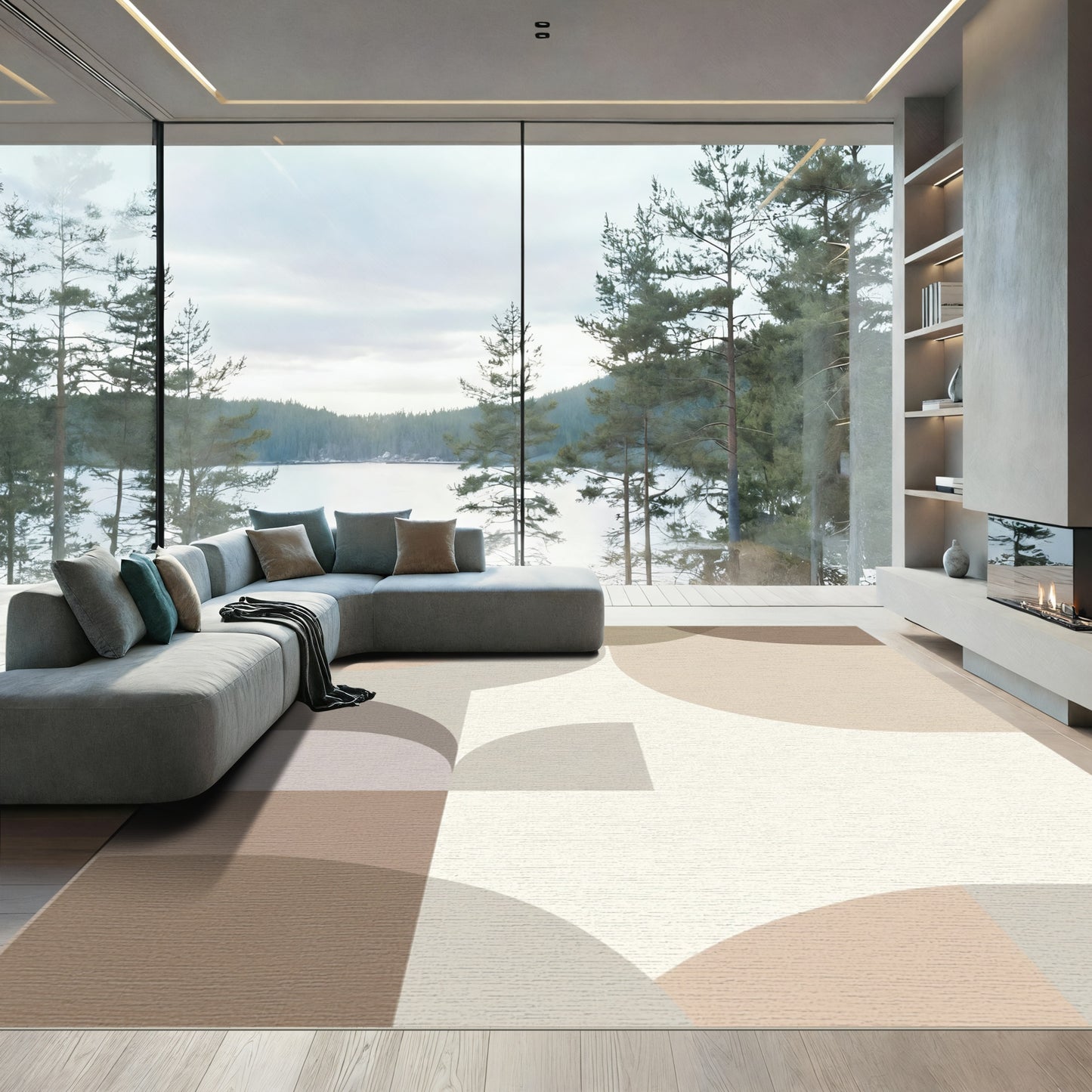 Neutral Earth Tones Geometric Arch Rug