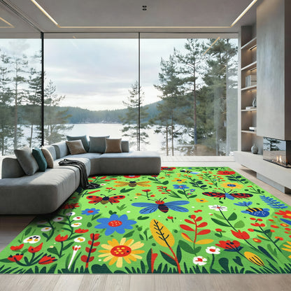 Whimsical Garden Bugs and Flowers Rug