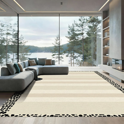 Black White Animal Spot Bordered Rug