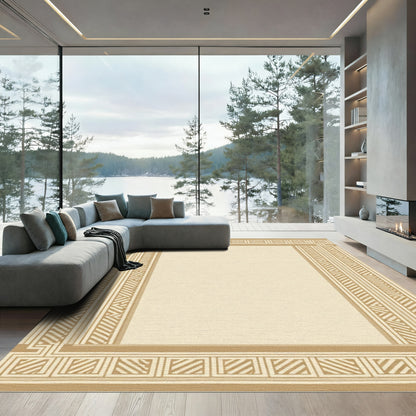 Golden Geometric Border Frame Rug