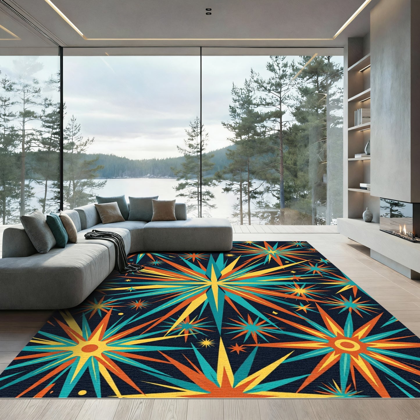 Vibrant Retro Mid-Century Starburst Art Rug