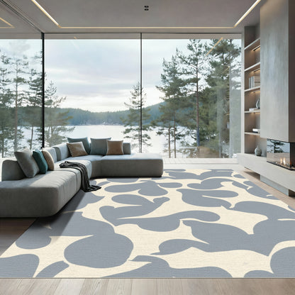 Muted Blue Abstract Organic Shapes Rug
