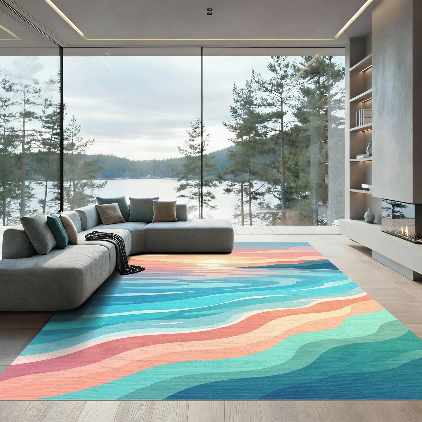 Sunset Ocean Horizon Gradient Wave Rug