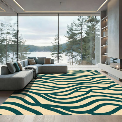 Teal Wave Pattern On Cream Background Rug