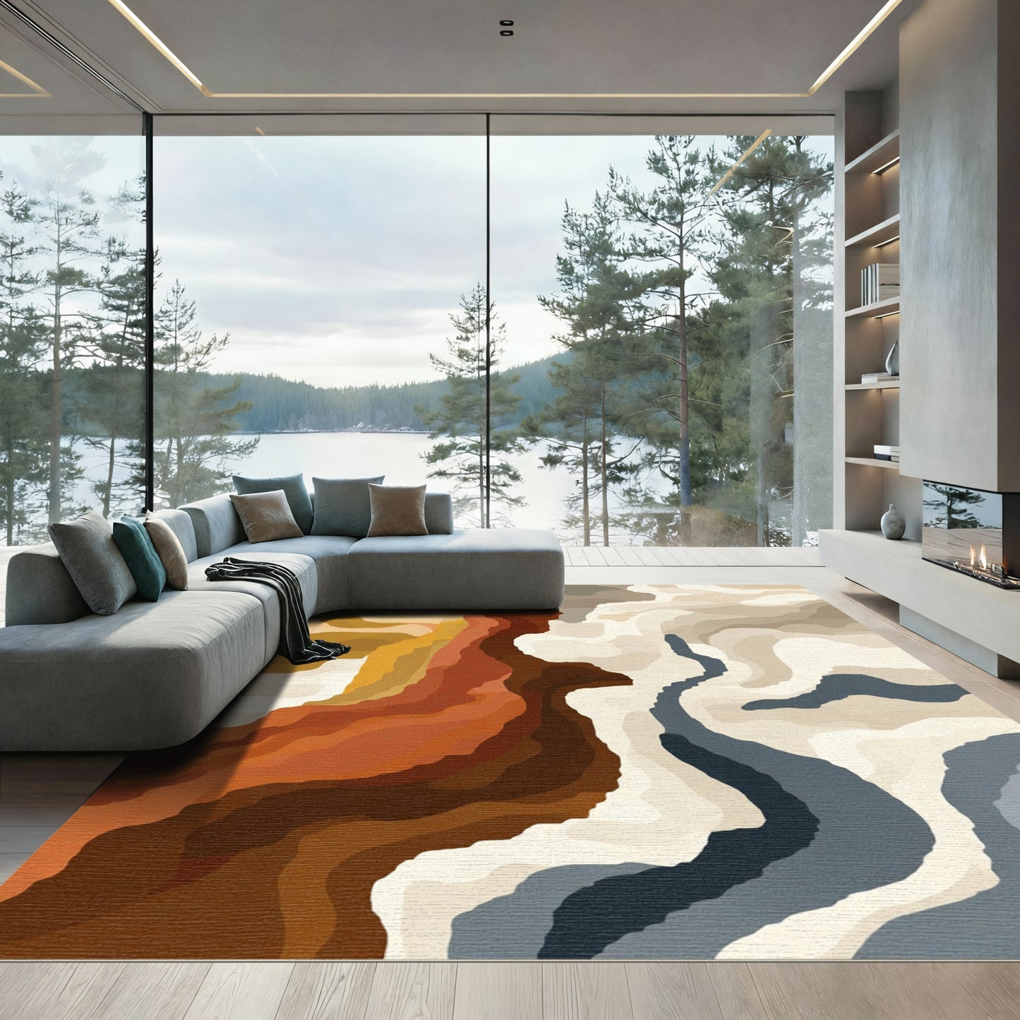 Earth Tones Wavy Abstract Rug
