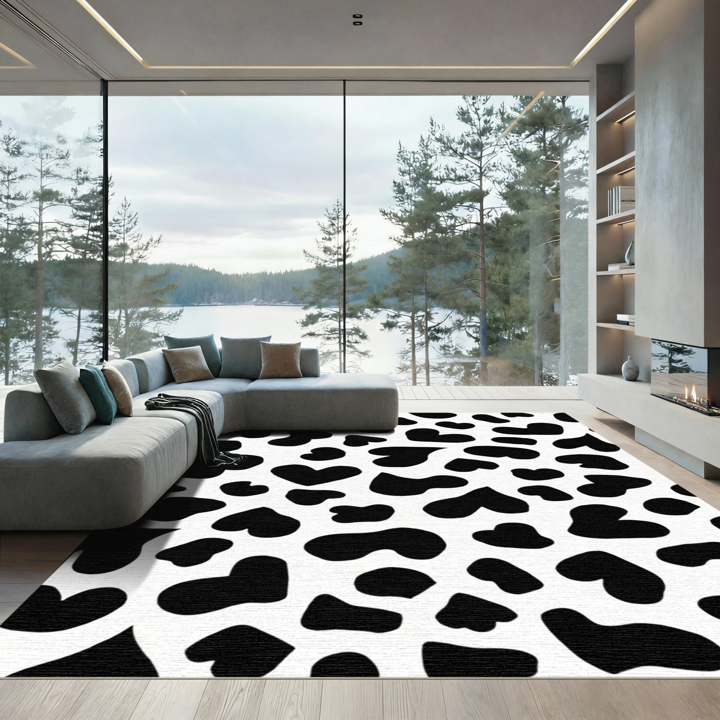 Black White Heart Scatter Rug