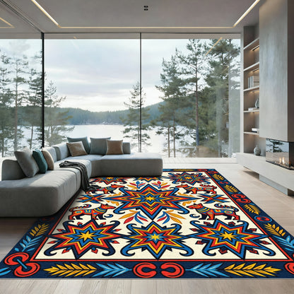 Vibrant Multicolored Geometric Animal Star Tapestry Rug